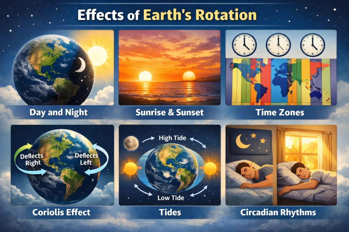 What are the 6 effects of rotation?